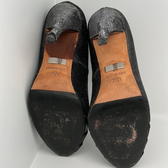 Badgley Mischa Monique Metallic Black Jeweled Peep Toe Heels Shoes Size 7.5 - Picture 12 of 14